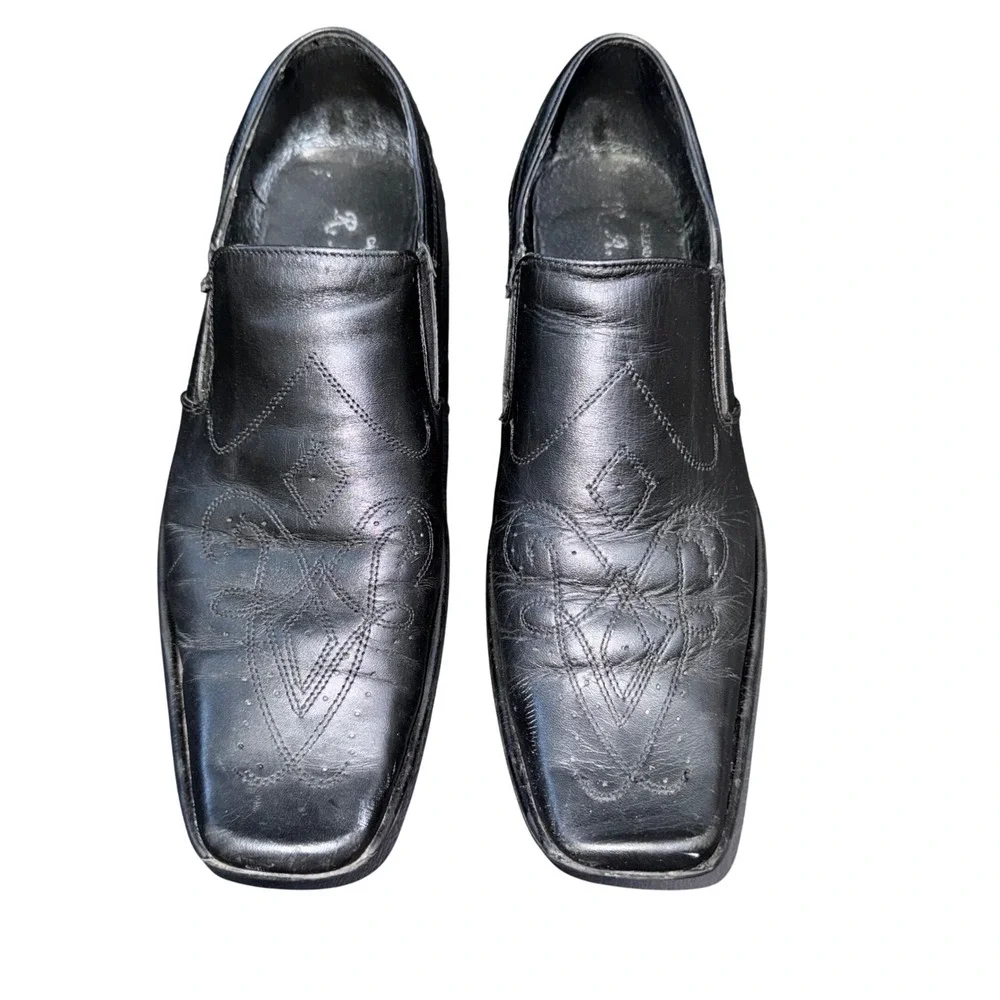 Winklepicker Black Leather Pointed Toe Pachuco Slip On Shoes Mens 26 Rockabilly